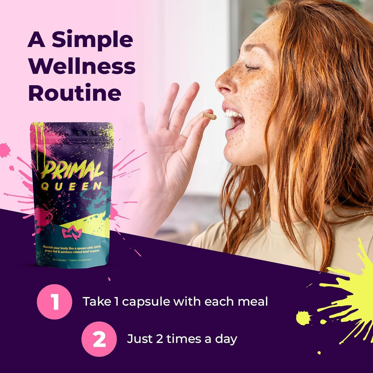 Primal Queen Female-Optimized Beef Organ Superfood Supplement (Beef Liver, Kidney, Heart, & 3 More) - 100% Grass Fed, Pasture Raised - 3Rd Party & Clinically Tested