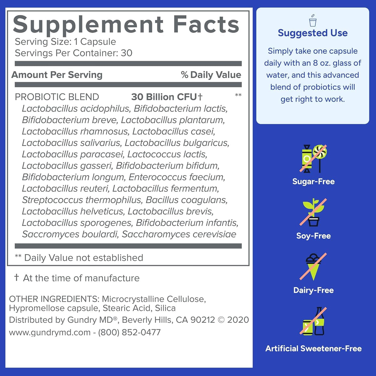 Gundry MD® 24 Strain Probiotic – 30 Billion Cfus for Gut Health, Digestion and Immune Support, 30 Capsules