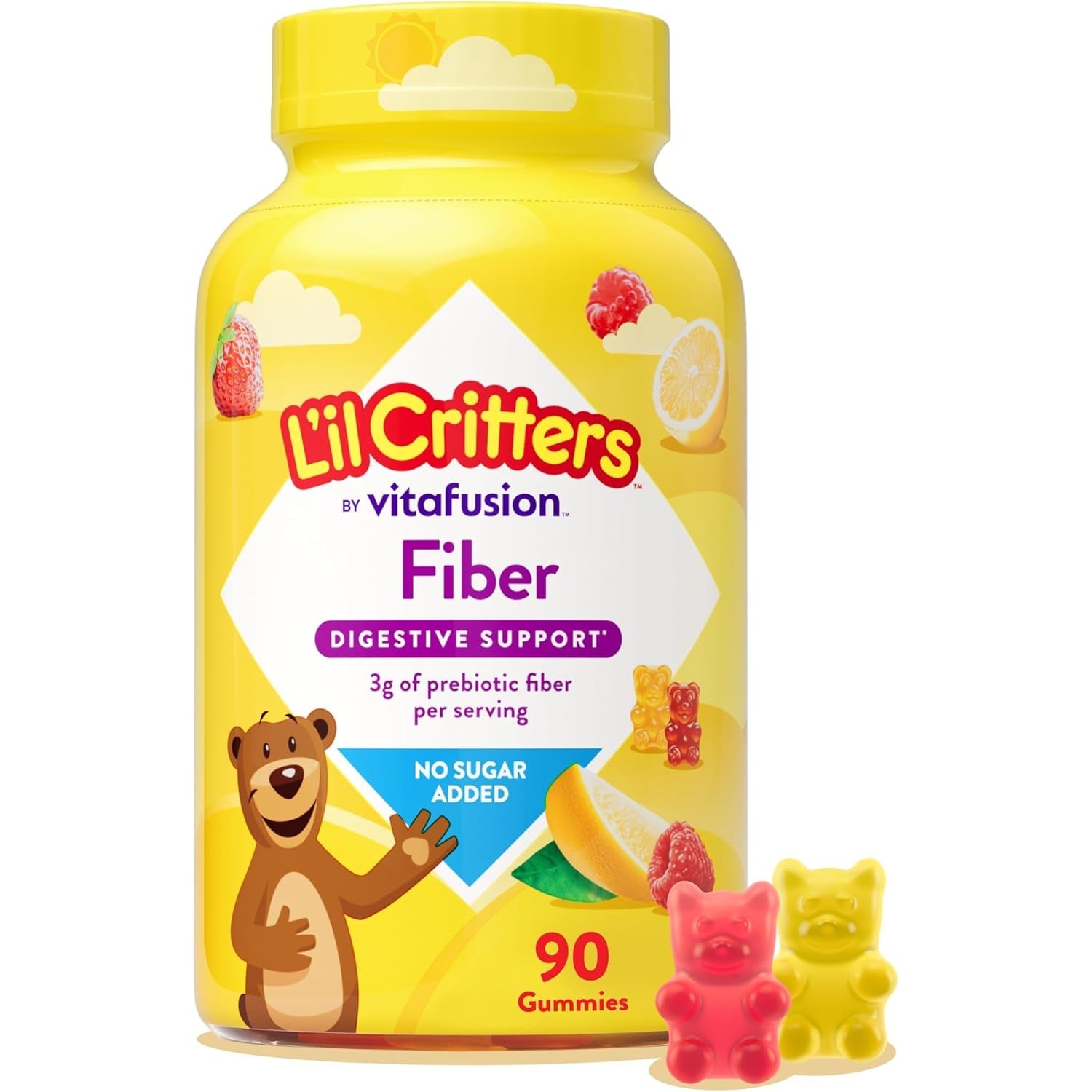 L’Il Critters Fiber Daily Gummy Supplement for Kids, for Digestive Support, Berry and Lemon Flavors, 90 Gummies