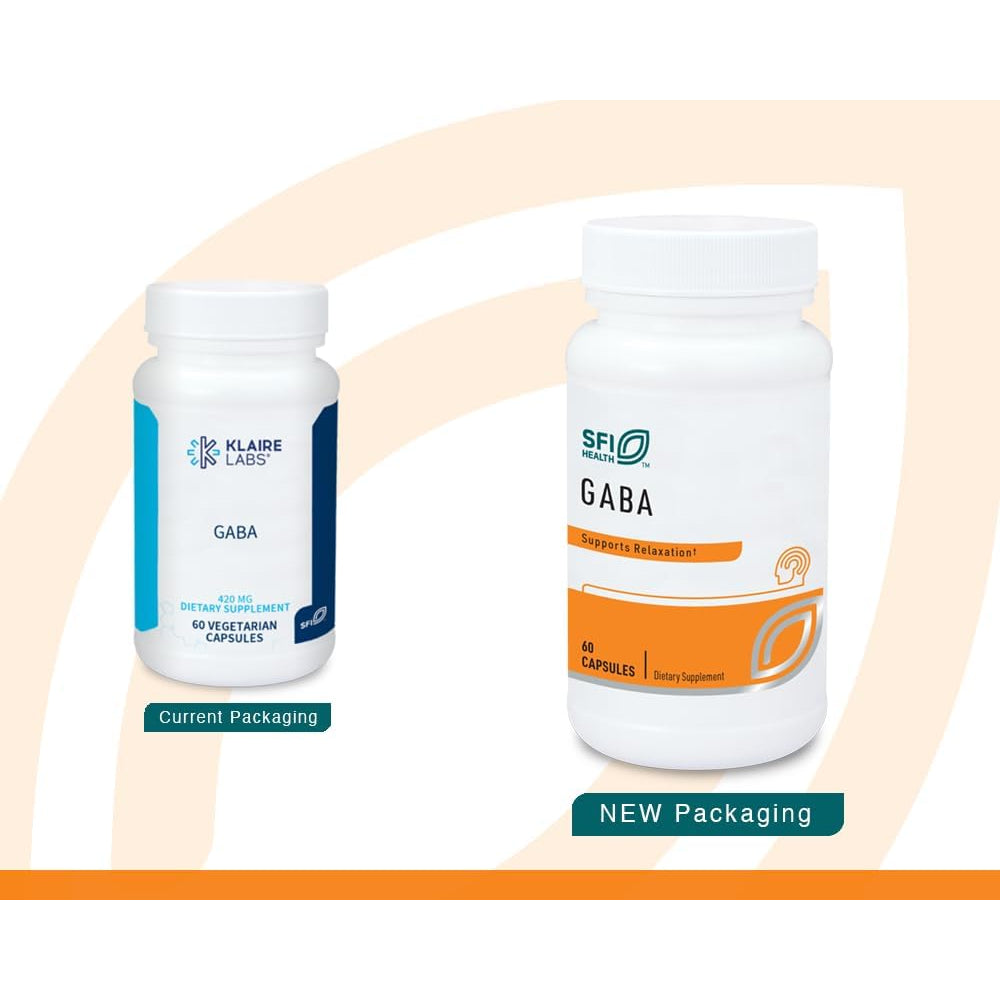 Klaire Labs SFI Health GABA - 420 Milligrams Gamma-Aminobutyric Acid, Neurotransmitter to Support Calm & Mood (60 Capsules)