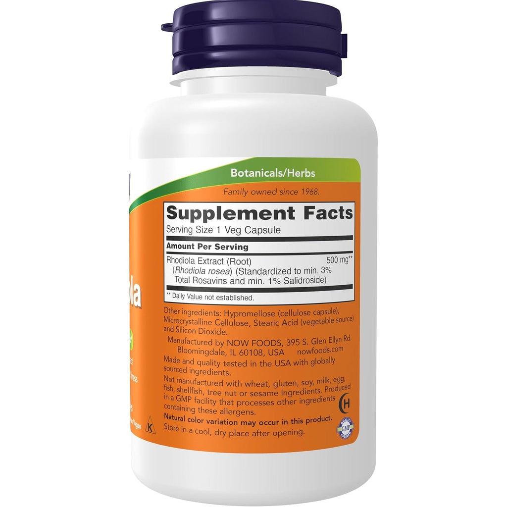NOW Supplements, Rhodiola 500 Mg, Helps Body Adapt to Stress of Daily Life*, Adaptogenic Herb*, 60 Veg Capsules