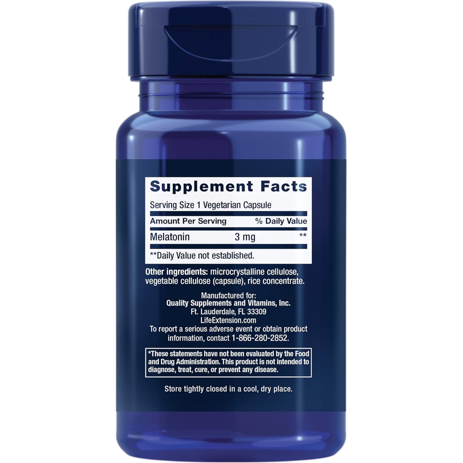Life Extension Melatonin, 3 Mg, Optimal Sleep Support, Healthy Circadian Rhythms, Cellular Defense, Gluten-Free, Non-Gmo, Vegetarian, 60 Capsules
