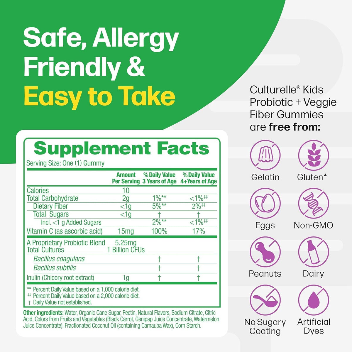 Culturelle Daily Probiotic for Kids + Veggie Fiber Gummies (Ages 3+) - 60 Count - Digestive Health & Immune Support – Berry Flavor with a Vitamin C Boost