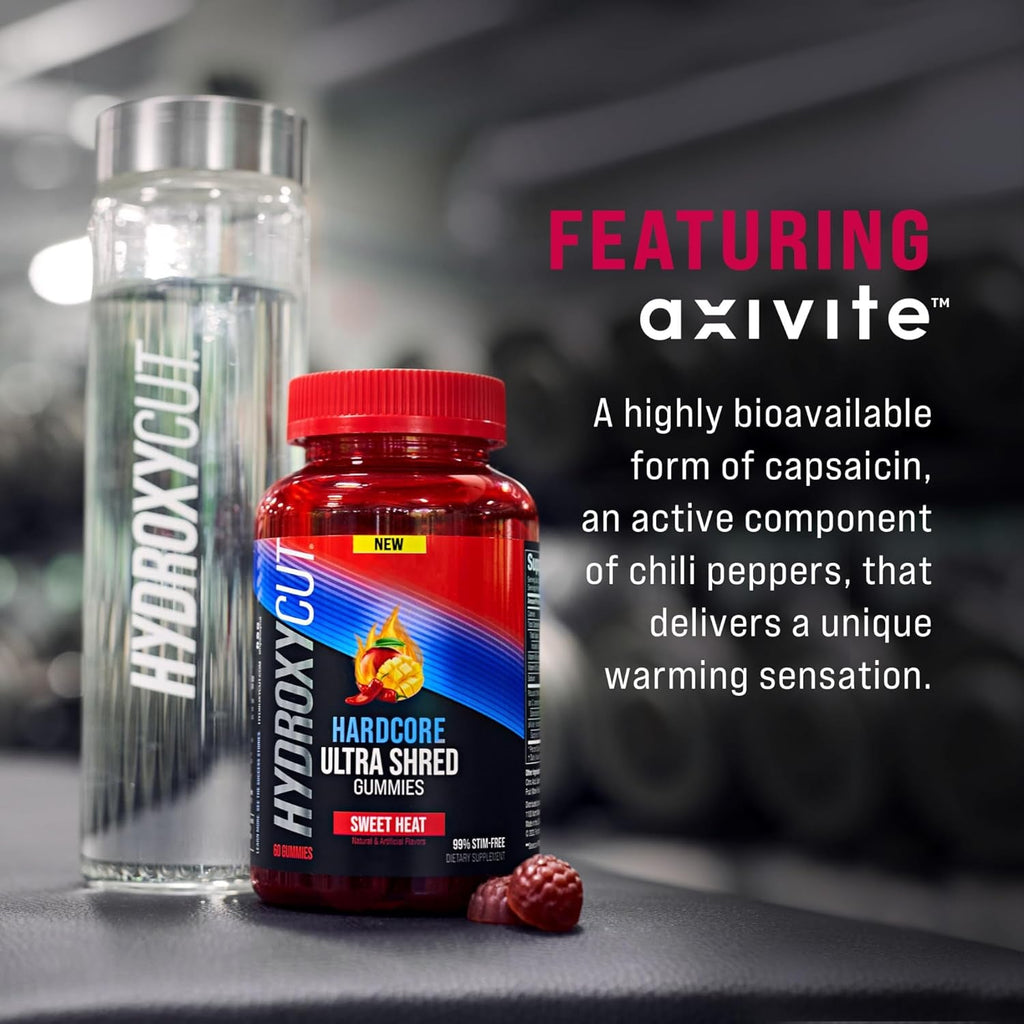 Hydroxycut Hardcore Ultra Shred Gummies, Sweet Heat - 99% Stimulant Free - Includes Capsaicin & B Vitamins - for Women & Men