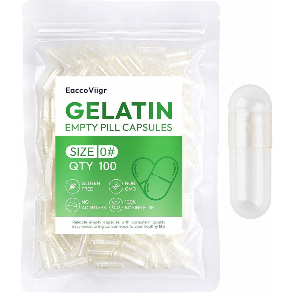 Size 0 Gelatin Empty Capsules - 100 Count Clear Empty Pill Capsules, Fillable Empty Gel Capsule for Homemade Vitamins & Powders, Easy for DIY Supplements