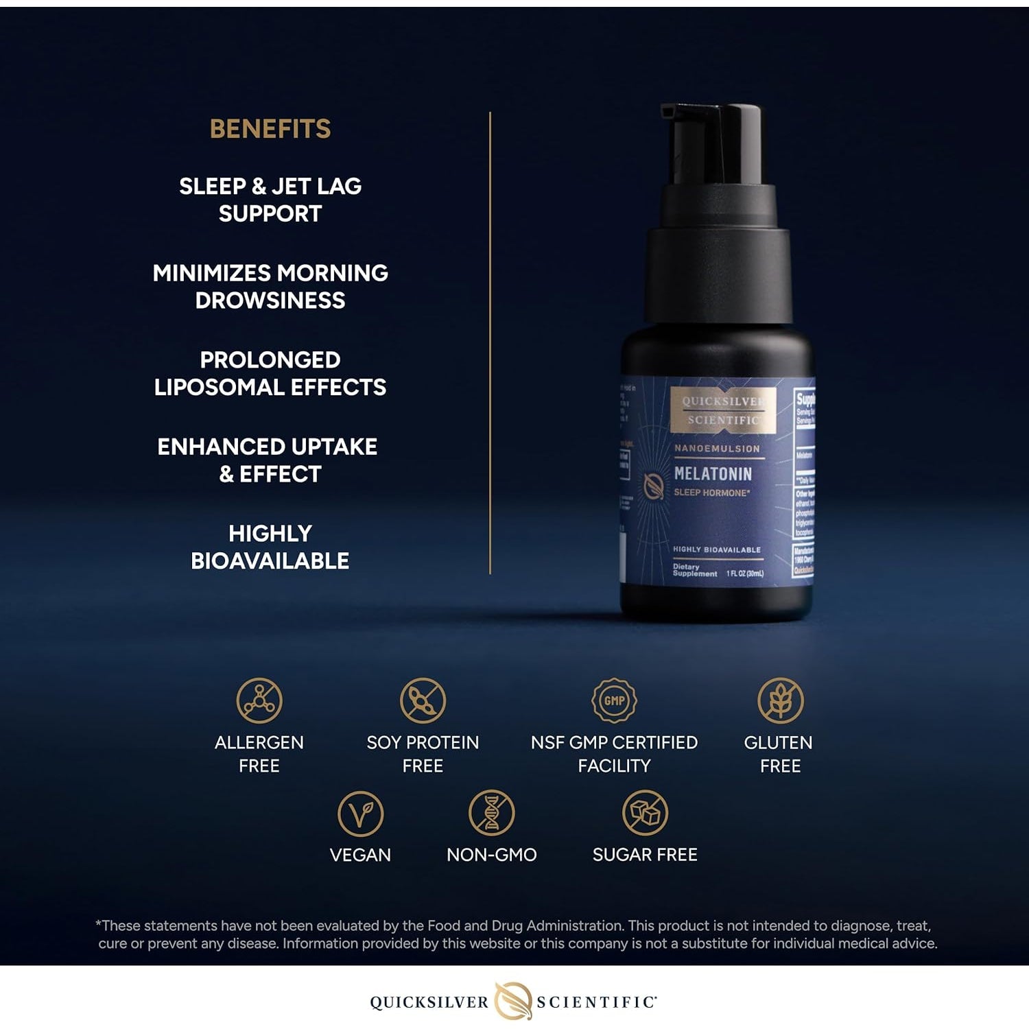 Quicksilver Scientific Liposomal Melatonin - Bedtime, Jet Lag & Immune Support Liquid for Adults - Efficient, Superior Absorption 1Mg to Minimize Morning Drowsiness (30 Ml)