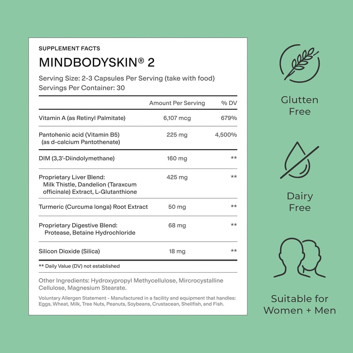 CLEARSTEM - MINDBODYSKIN Hormonal Acne Supplement (No 5-HTP) - Natural DIM Supplement - Skin Care Vitamins - Hormone Balance, Antioxidants - Gluten Free, Cruelty Free - 30 Servings, 90 Capsules