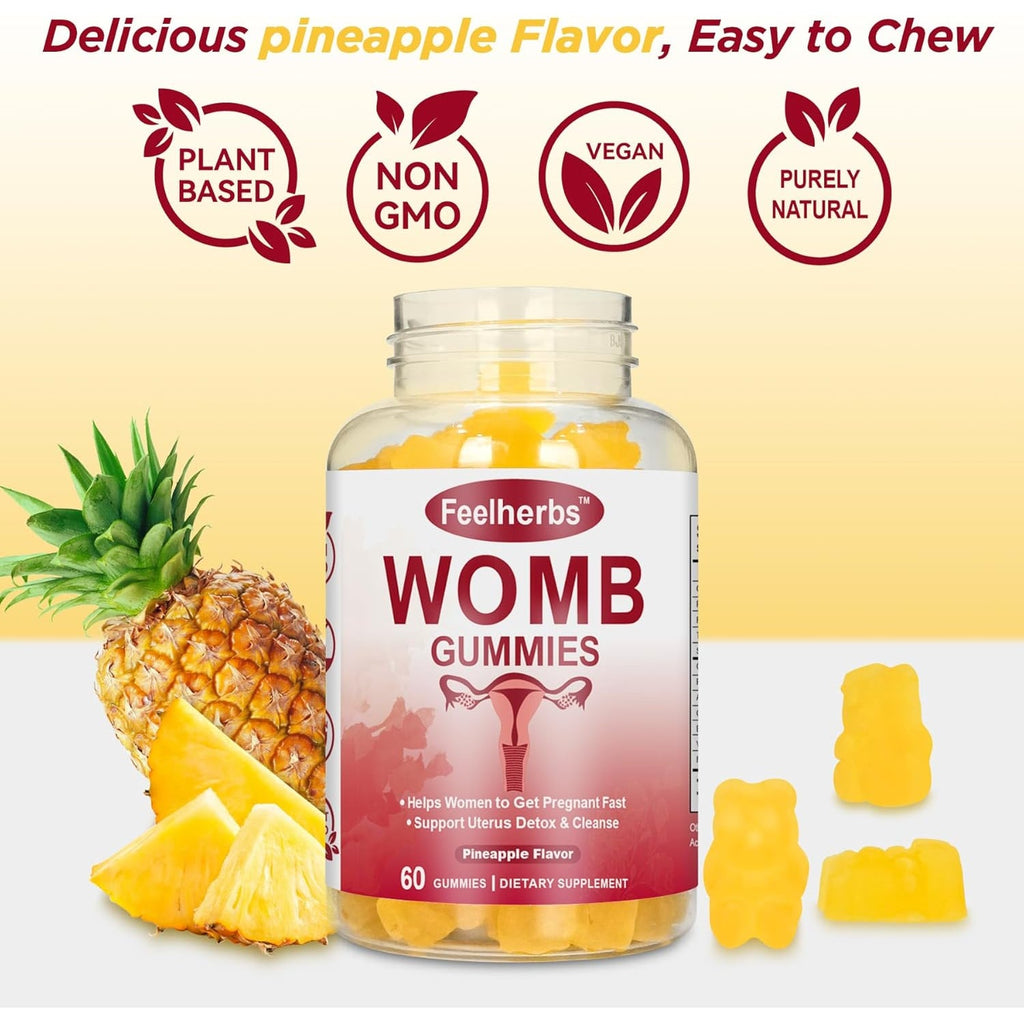 Womb Gummies for Women Ovary & Uterus Cleanse Detox, Pineapple Feminine Balance Fertility Gummies to Help Get Pregnant, Vegan Fertility Support, Gluten-Free, 60 Count