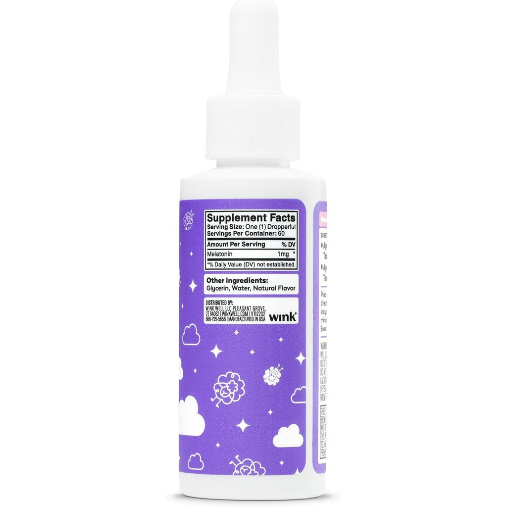Wink Well Kids Liquid Melatonin Drops- Natural Sleep Drops for Toddlers and Teens Sleep Aid with 1Mg per Serving-Non-Addictive Children'S Liquid Melatonin- 2 Oz