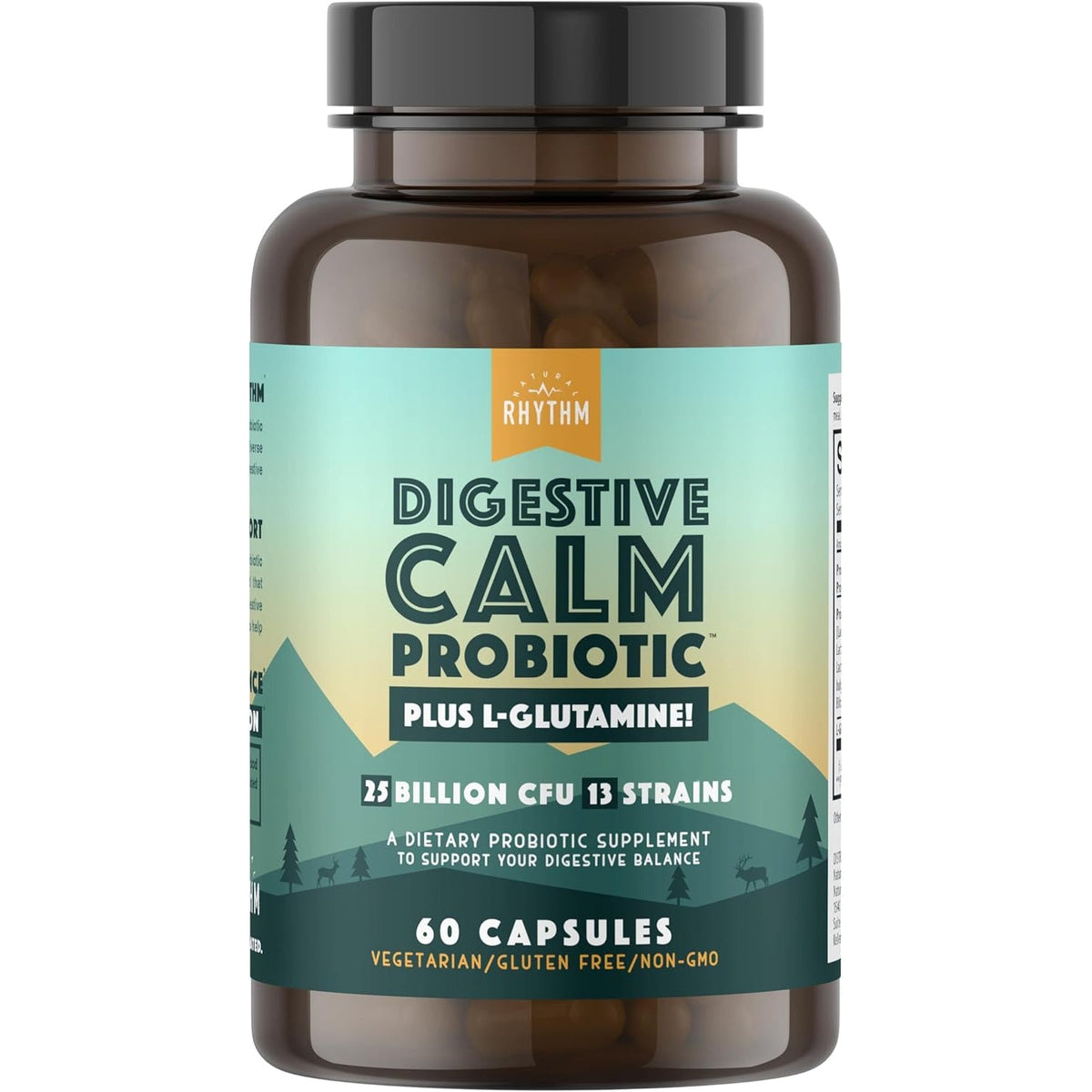 Natural Rhythm Digestive Calm Probiotic + L-Glutamine – 25 Billion CFU, 13 Strains, Digestive & Immune Support Supplement, Vegetarian Capsules (60 Count)