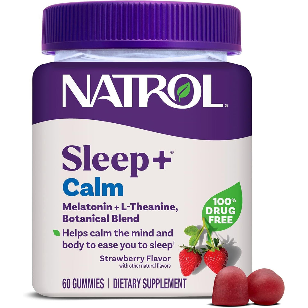 Natrol Sleep+ Calm Melatonin Gummies for Adults, Sleep Gummies, Strawberry Flavor, 60 Gummies, 30 Day Supply