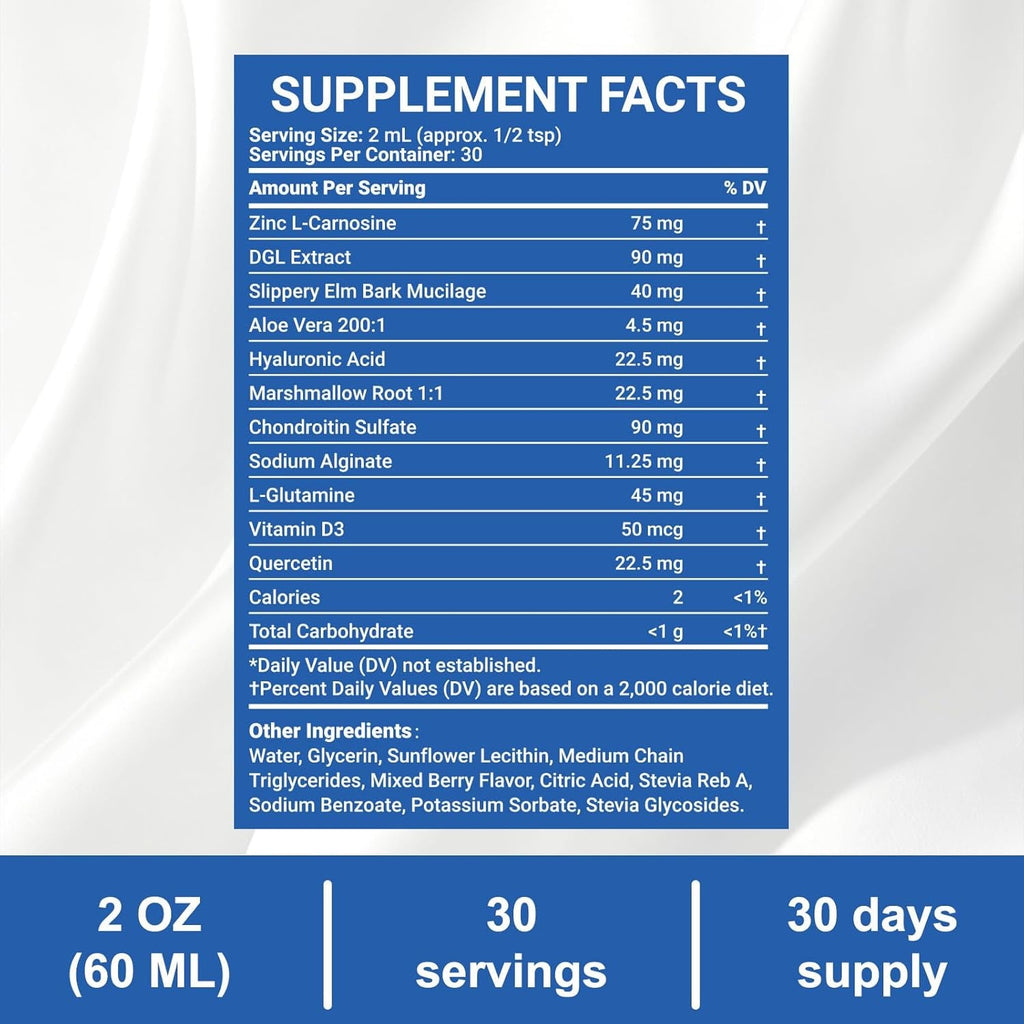 Nano Esophageal Relief Drops - Containing Slippery Elm Bark, Zinc, L-Carnosine, L-Glutamine & Aloe Extract - Non-Gmo, Dairy-Free - Soothes Digestive Discomfort, Supports Healthy Throat & Stomach