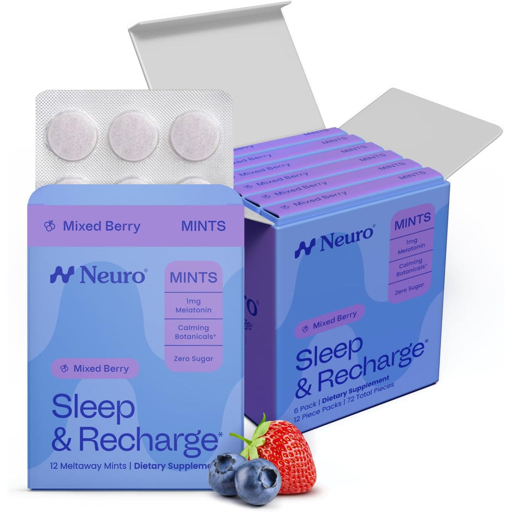 Neuro Sleep & Recharge Meltaway Mints - Sleep Aid for Adults with Melatonin 1Mg, Chamomile & Elderberry - Travel Essentials for Nighttime Relaxation & Healthy Rest Cycle - Mixed Berry (72 Ct)