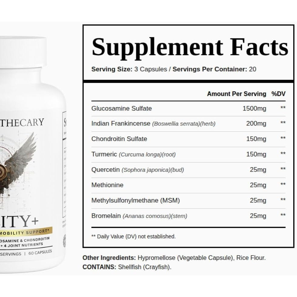 Agility+ Glucosamine Chondroitin Supplement - 1500Mg Glucosamine, Boswellia, Turmeric, MSM - Joint Support for Men & Women - Non-Gmo Gluten Free - 60 Capsules