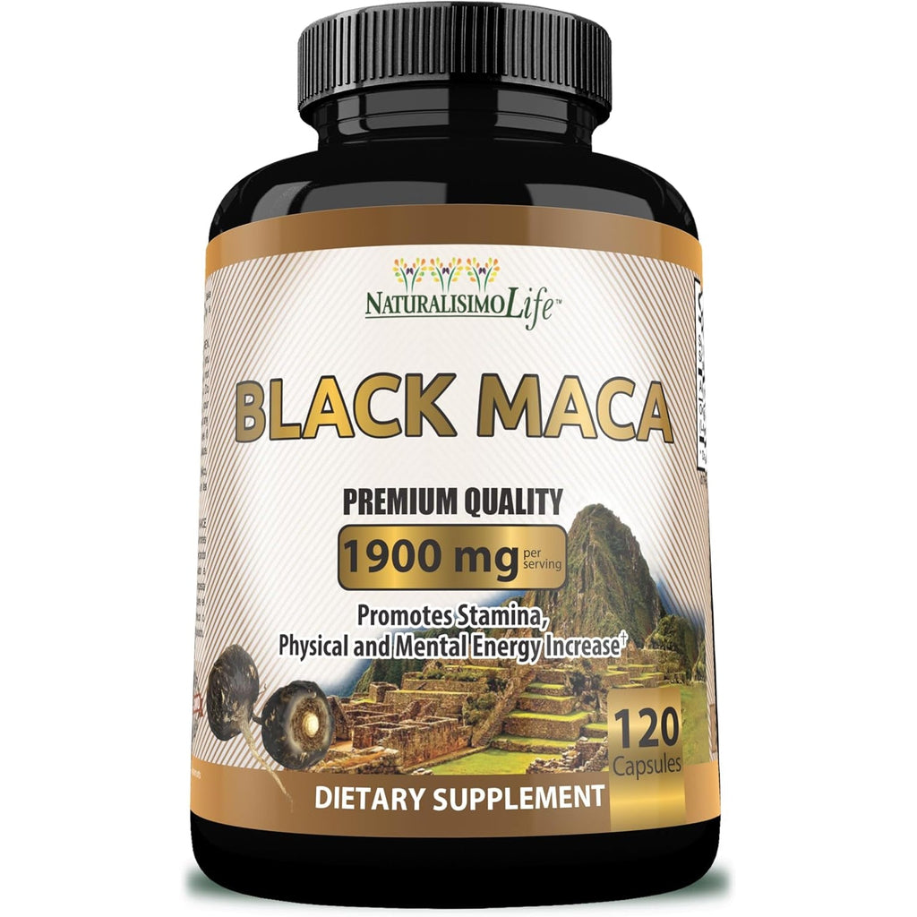 Organic Black Maca 1,900 Mg per Serving Natural Energy Booster Peruvian Maca for Men & Women 120 Capsules
