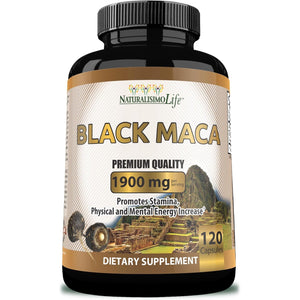 Organic Black Maca 1,900 Mg per Serving Natural Energy Booster Peruvian Maca for Men & Women 120 Capsules