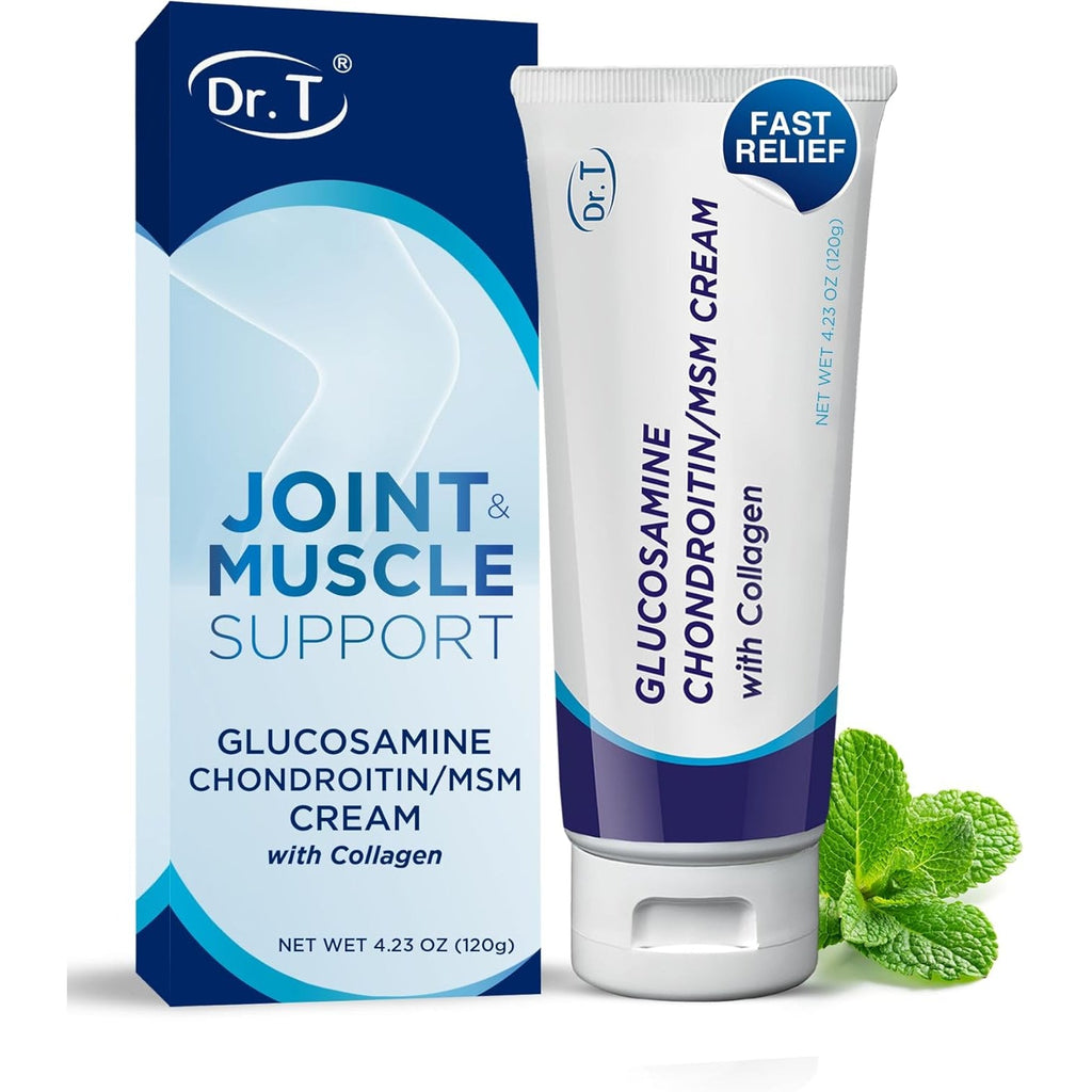 Dr. T Glucosamine Chondroitin Cream - Premium Formula with MSM and Collagen for Joint and Muscle Discomfort - Maintains Joint Strength, Flexibility & Muscle Mobility - 4.23 Oz / 120G (1 Pack)
