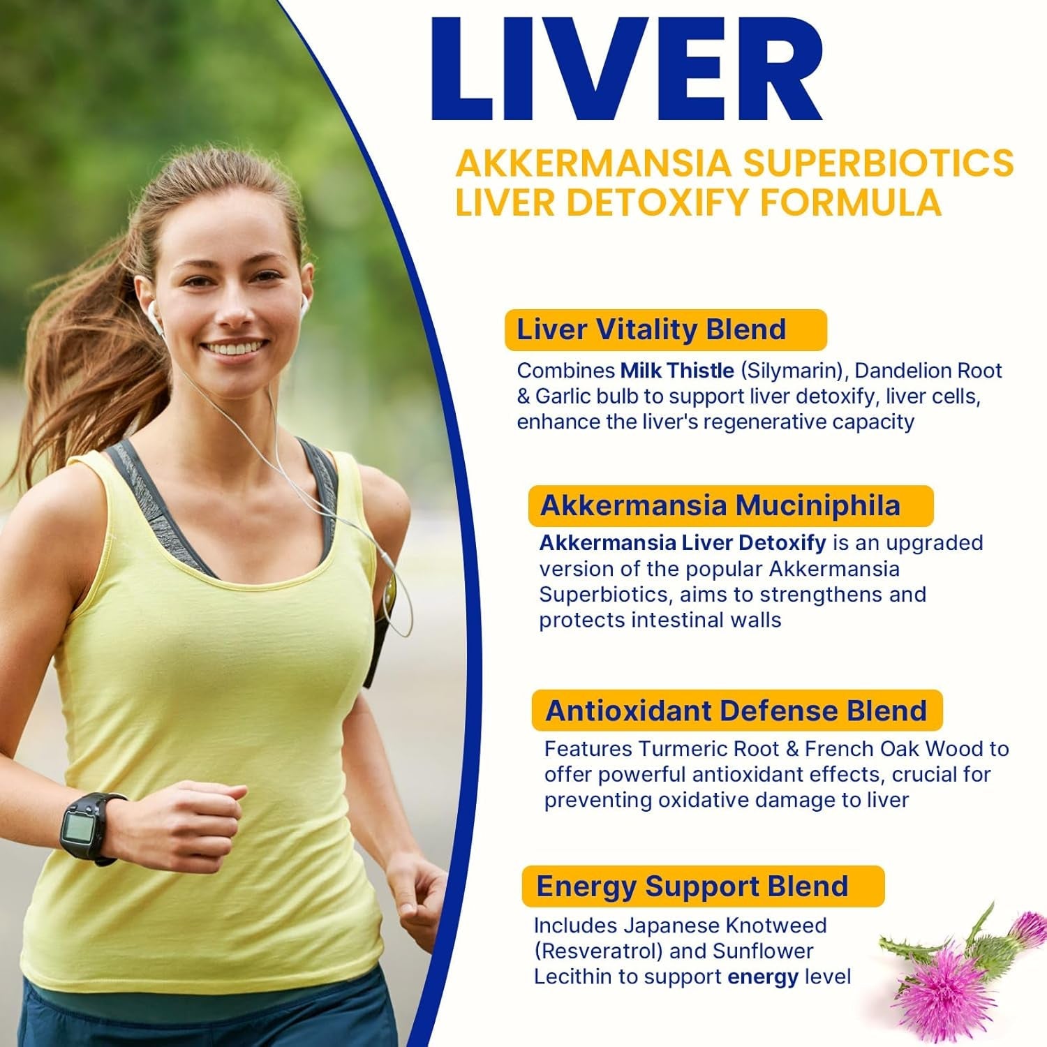 Liver Detoxify Repair & Cleanse, 20 Billion Afu Akkermansia Probiotic with Milk Thistle, Dandelion & Turmeric, 8-In-1 Herbal Formula for Liver Support & Renew, Antioxidant, Gut & Skin Health, 60 Caps