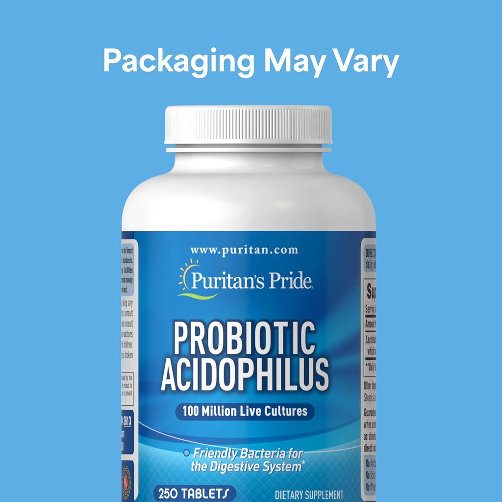 Puritan'S Pride Daily Probiotic Acidophilus, 100 Million Live Cultures, Dietary Supplement for Digestive, Gut, and Immune Health, Soy, Sodium, and Gluten Free, 8 Month Supply, 250 Tablets