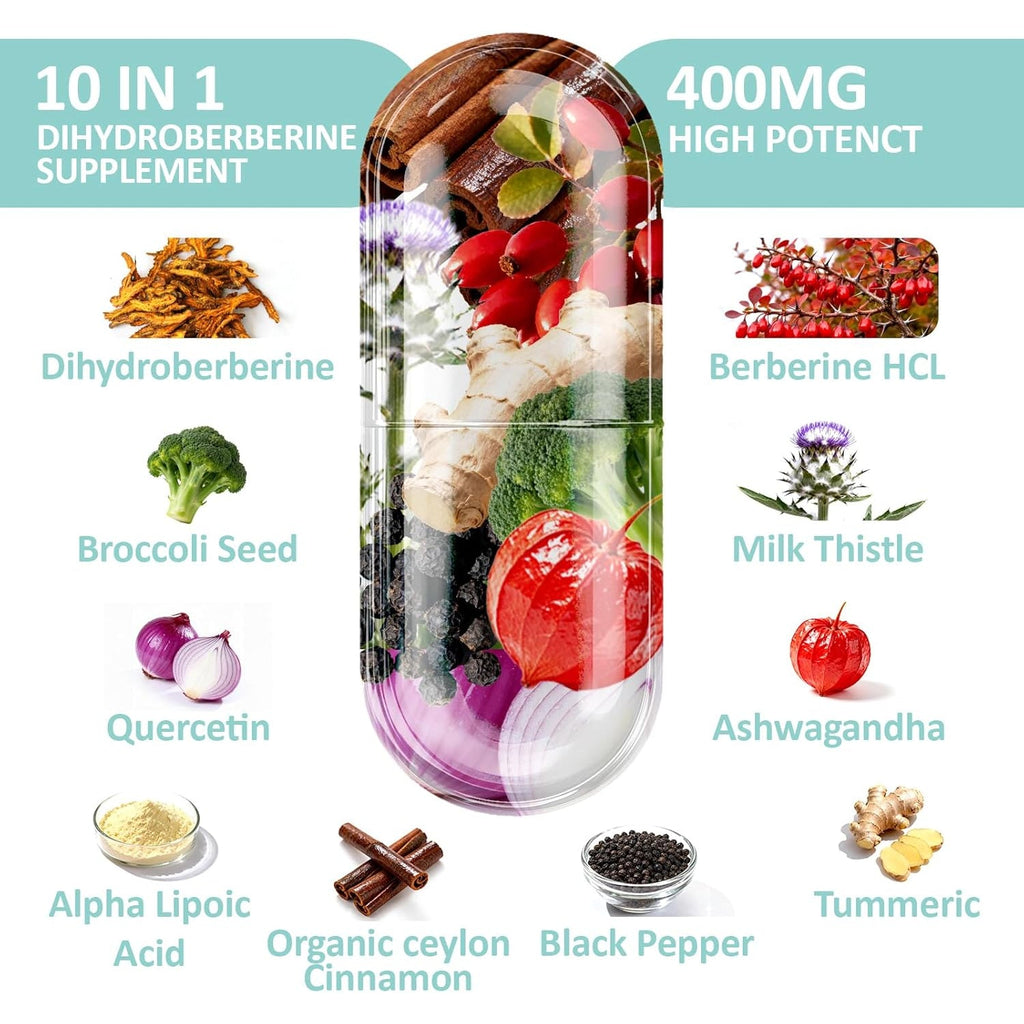 Dihydroberberine Supplement Hcl 750Mg – Enhanced Absorption Complex with Ceylon Cinnamon, Bitter Melon, R‑ALA, Milk Thistle – Supports Healthy Glucose Metabolism, Heart & Immune Health – 60 Capsules