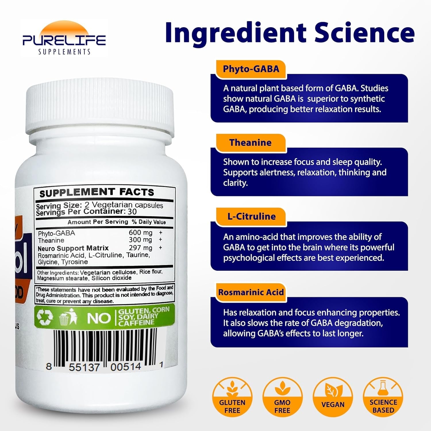 Gabatrol Daily – Plant Based GABA Supplement. Vegetarian and Vegan Friendly (60 Veggie Caps)