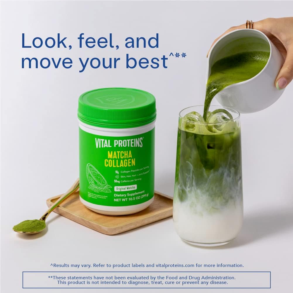 Vital Proteins Matcha Collagen Peptides Powder Supplement, Matcha Green Tea Powder, 10.5 Oz, Original Flavored
