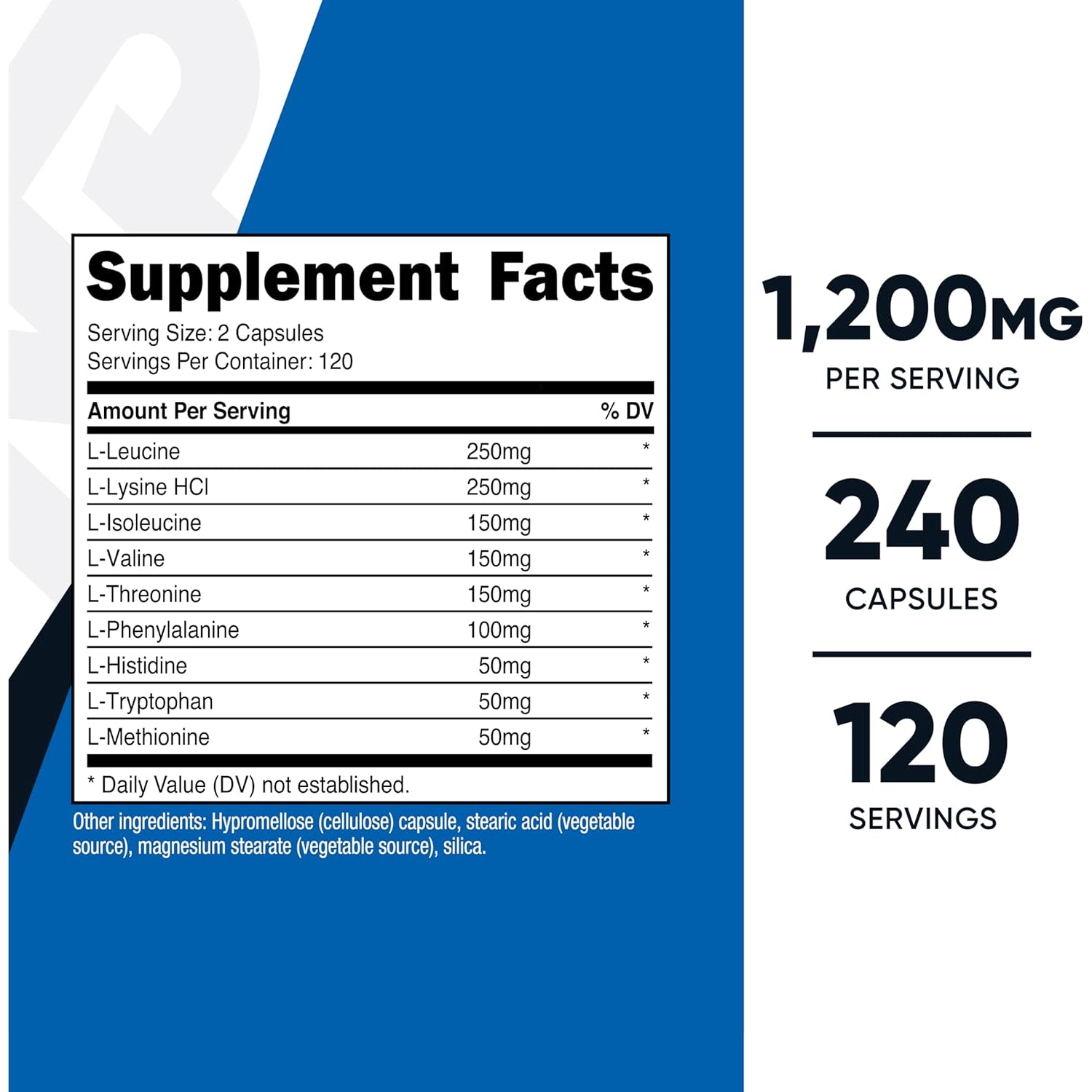 Nutricost EAA Capsules 1200Mg, 240 Capsules - Essential Amino Acids, 120 Servings - Non-Gmo, Gluten Free & Vegan
