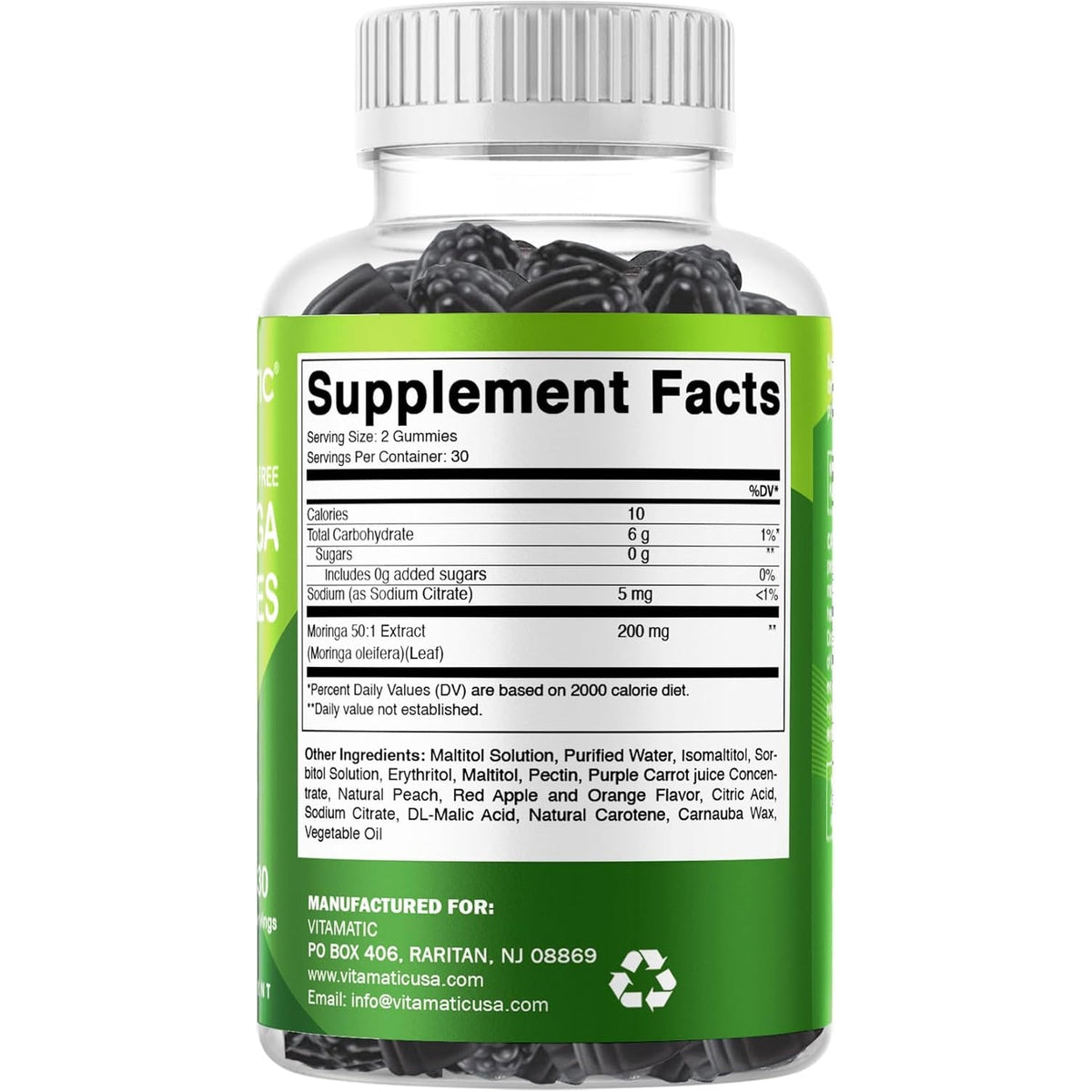 Vitamatic Moringa Gummies – Sugar-Free Botanical Extract – Green Superfood Supplement – Vegan, Pectin-Based, Non-Gmo – Plant-Based Gummies – 60 Count