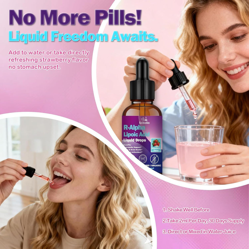 R Alpha Lipoic Acid 600Mg Liquid Drops for Neuropathy, Advanced 11-In-1 Stabilized R-ALA Supplement W. Benfotiamine Acetyl L-Carnitine Vitamin C E for Antioxidant Nerve Brain Energy Health Non GMO