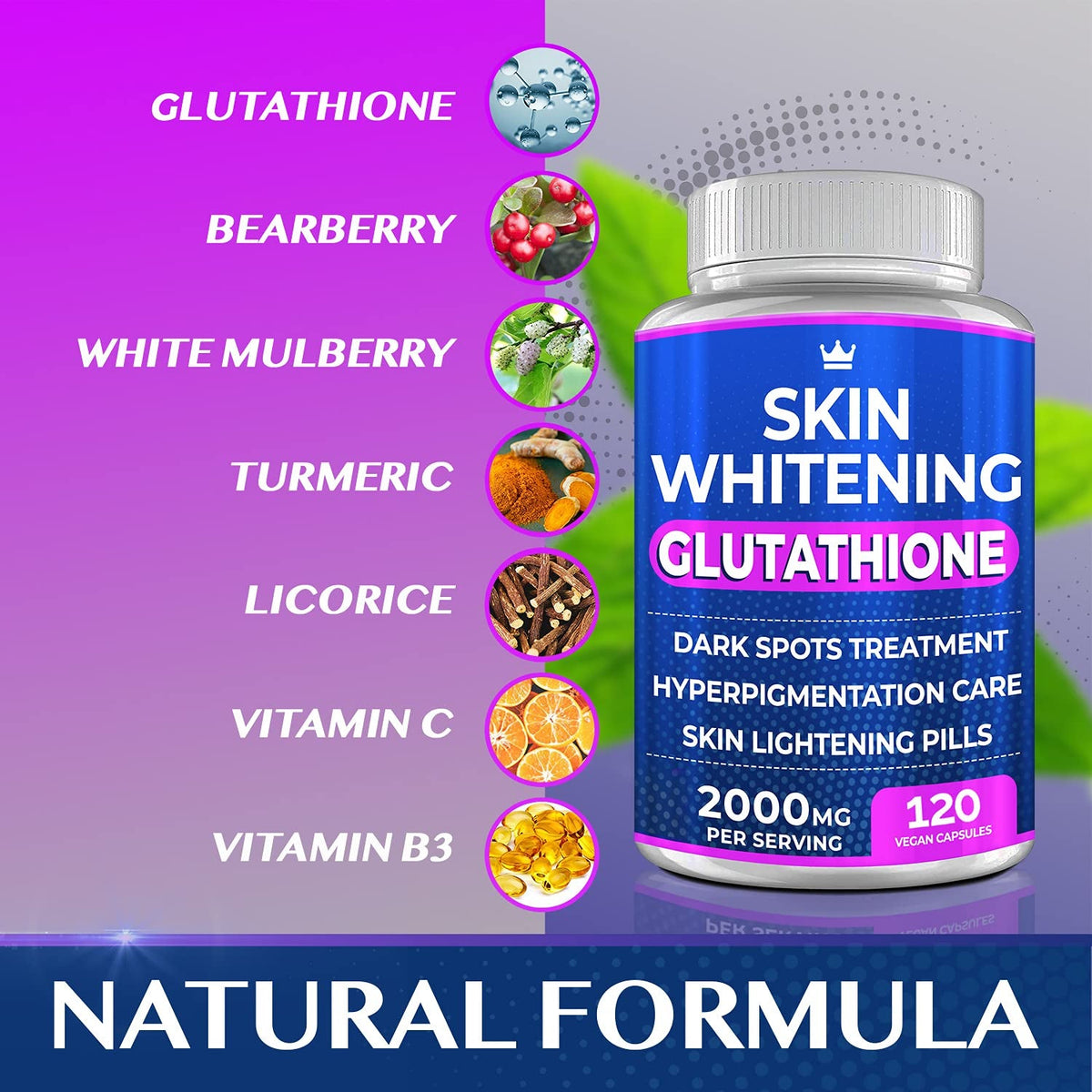 Glutathione Whitening Pills - 120 Capsules 2000Mg Glutathione - Effective Skin Lightening Supplement - Dark Spots, Melasma & Acne Scar Remover, Hyperpigmentation Treatment - Anti-Aging Antioxidant