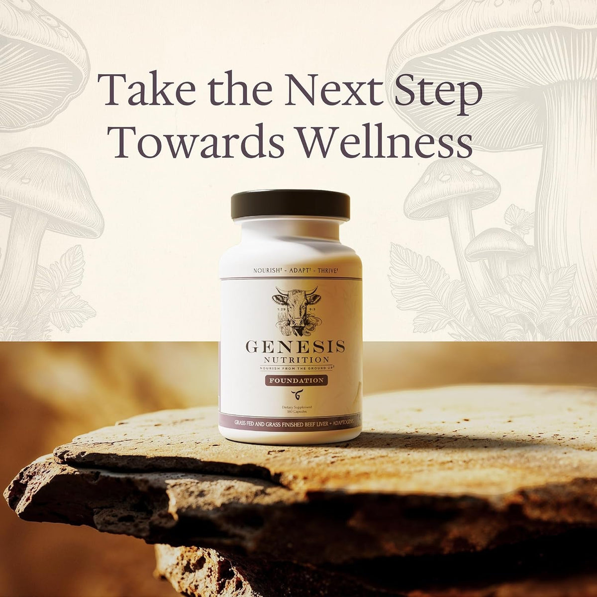 Grass Fed Beef Liver with Cordyceps, Reishi, Panax Ginseng & Rhodiola — Foundation 180 Capsules — Non-Gmo, No Fillers, Third Party Tested
