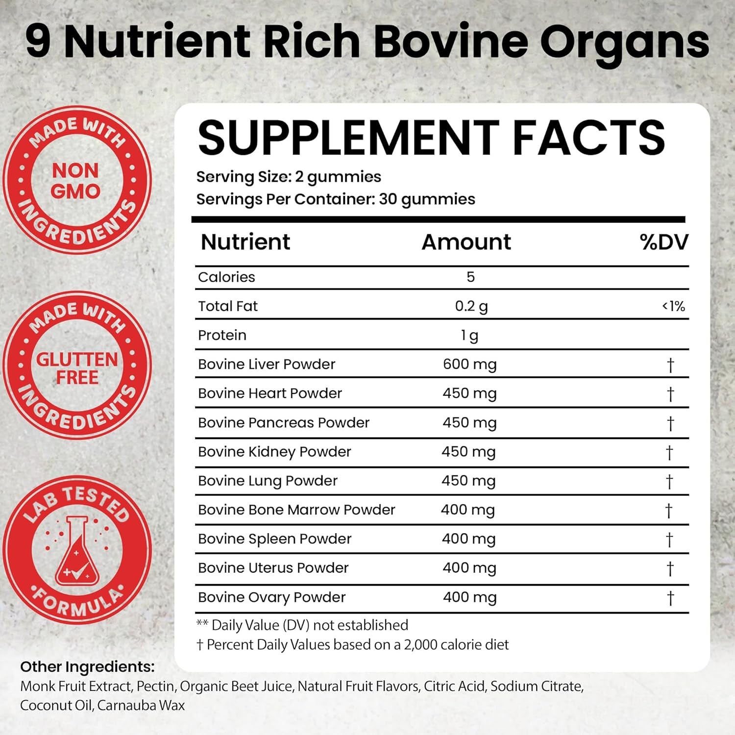Beef Organ Supplement for Women | Grass Fed Beef Organs Liver Supplement | 9 Nutrient Rich Bovine Organs | Raised on New Zealand & Australian Pastures | No Fillers | Great Taste | 60 Gummies
