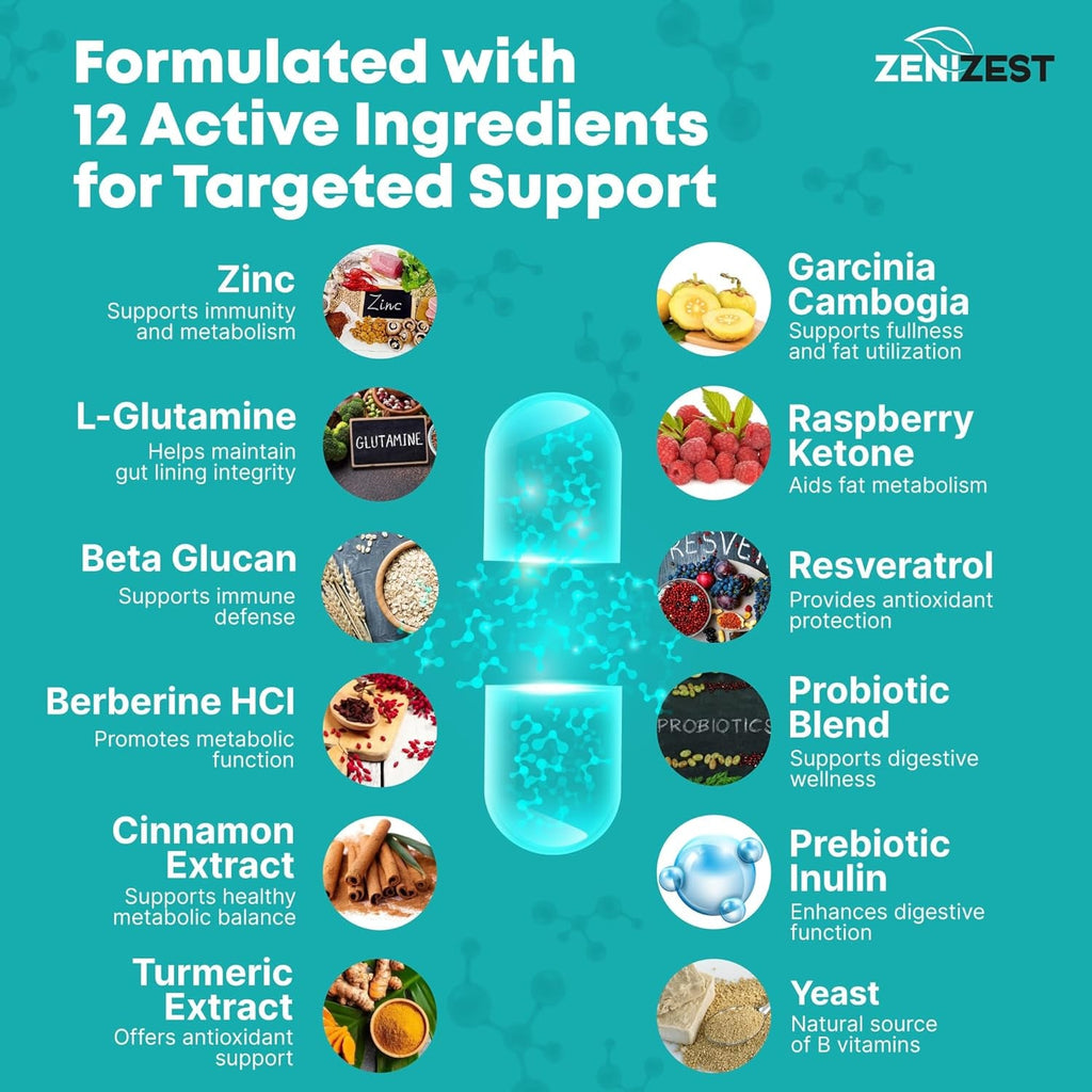 GLP-1 Support Probiotic Weight Loss Support Supplement with Berberine - Women Men - Natural Daily Oral GLP1 Support Appetite Suppressant Hunger Control Metabolism Fat Burn & Gut Health