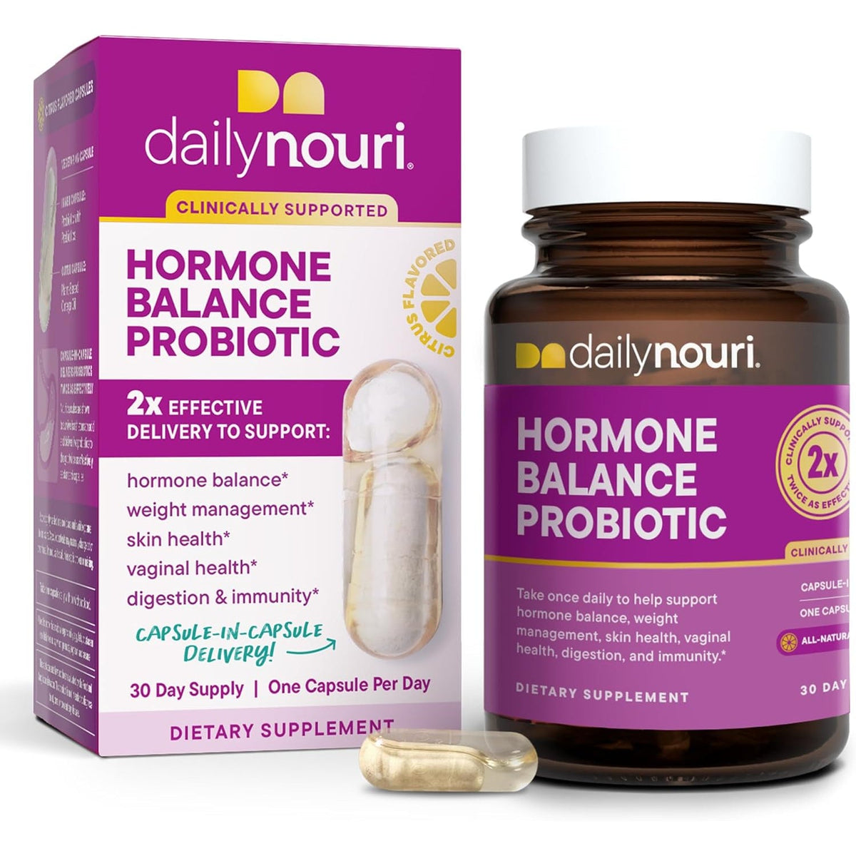 Daily Nouri Hormone Balance Probiotics for Women | Supports Estrogen Metabolism, PMS, Hormonal Acne & Bloating | 7 Clinically Studied Strains + Plant-Based Omega | 30-Day Supply