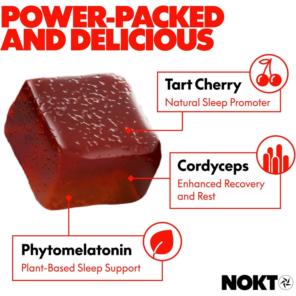 NOKT Sleep Gummies - Tart Cherry & Vegan Melatonin, Sugar-Free, Gluten-Free, Nutritional Supplement, 30 Gummies, Tart Cherry Flavor, Gummy Form, Deep Restorative Sleep Support