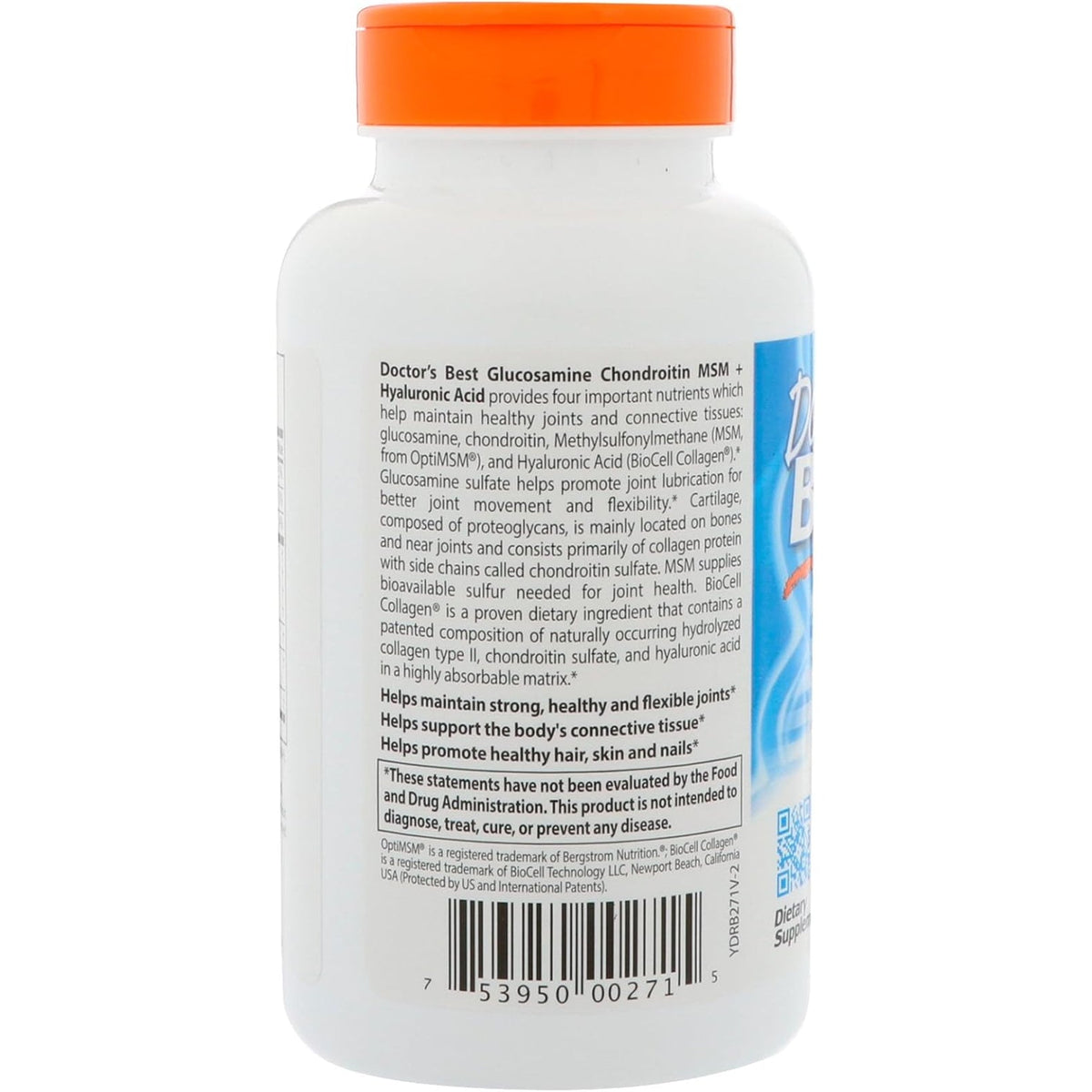 Doctor'S Best Glucosamine Chondroitin MSM + Hyaluronic Acid with Optimsm Featuring Biocell Collagen, Joint Support, Non-Gmo, Gluten & Soy Free, 150 Caps