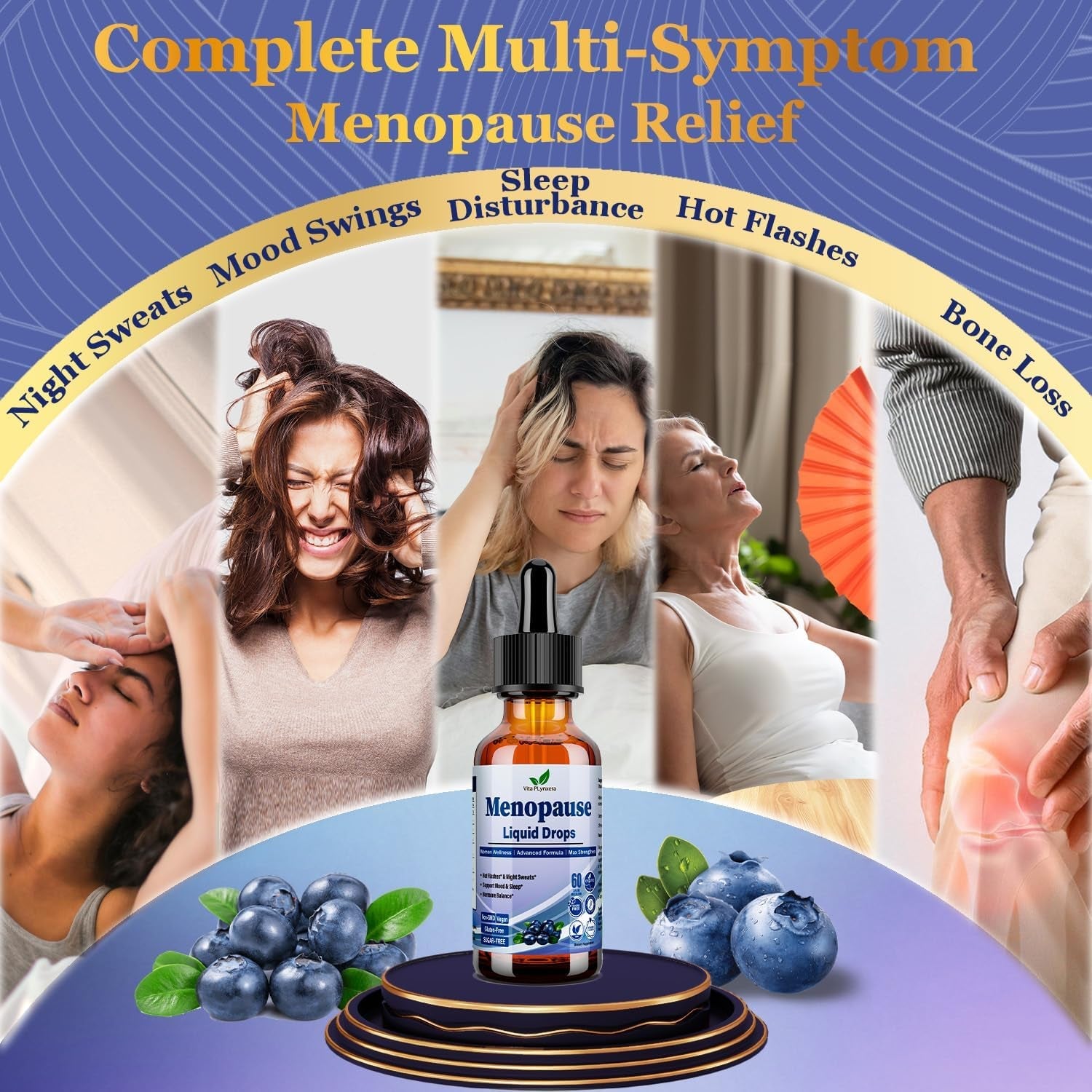 Menopause Supplements Liquid Drops, 8-In-1 Menopause Vitamin W. Black Cohosh, Ashwagandha, D3 B6 Multivitamin for Hot Flash, Night Sweats, Hormone Balance & Mood Support for Women over 40