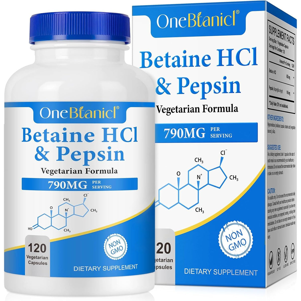 Betaine Hcl with Pepsin Digestive Enzymes Supplement, 120 Vegan Capsules, 790Mg Gluten-Free Formula for Digestive Support & Stomach Comfort, Plant-Based, Non-Gmo