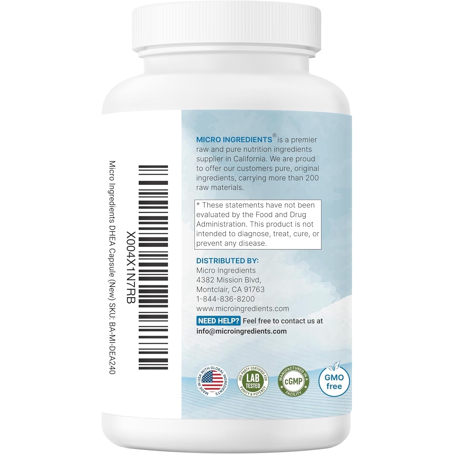 Micro Ingredients DHEA 50 Mg per Serving, 240 Capsules | Micronized DHEA Supplement for Women & Men | Non-Gmo, Gluten Free, Soy Free