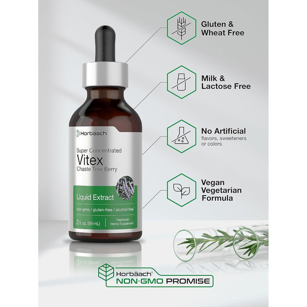 Horbäach Vitex Berry Chasteberry Extract Tincture | 2 Fl Oz | Super Concentrated Liquid | Alcohol Free Chaste Tree Berry Supplement | Vegetarian, Non-Gmo, Gluten Free