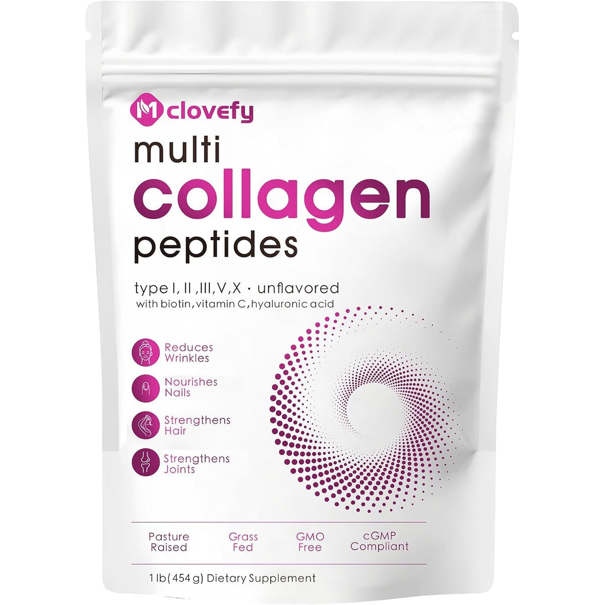 Multi Collagen Peptides Powder, 16 Oz (41 Servings) - Protein Supplement, Type I, II, III, V, X with Hyaluronic Acid, Vitamin C and Biotin, Unflavored, Easily Mixes in Drinks