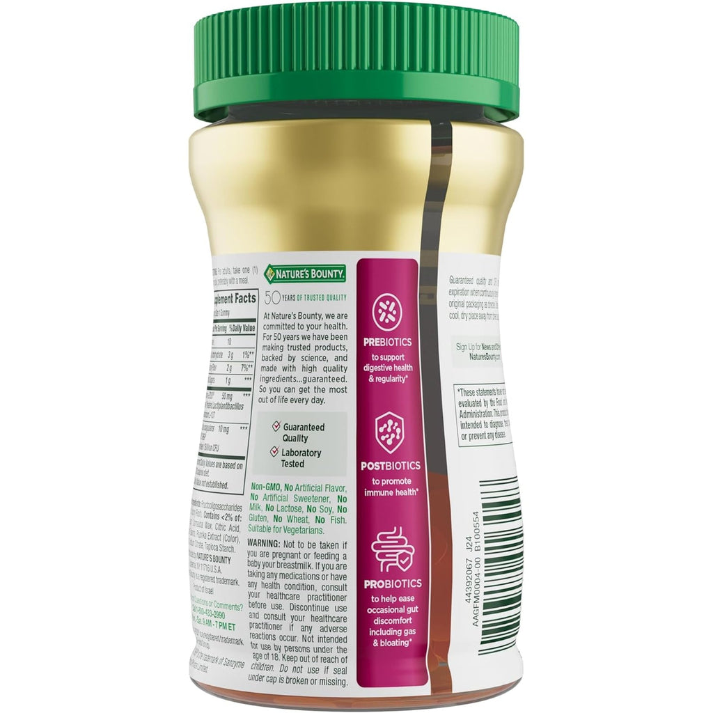 Nature’S Bounty Pre + Pro + Postbiotic Gummies for Digestive Health, Immune Support - Probiotic Gummies for Gut Health, Tropical Mango Flavor, 30 Ct