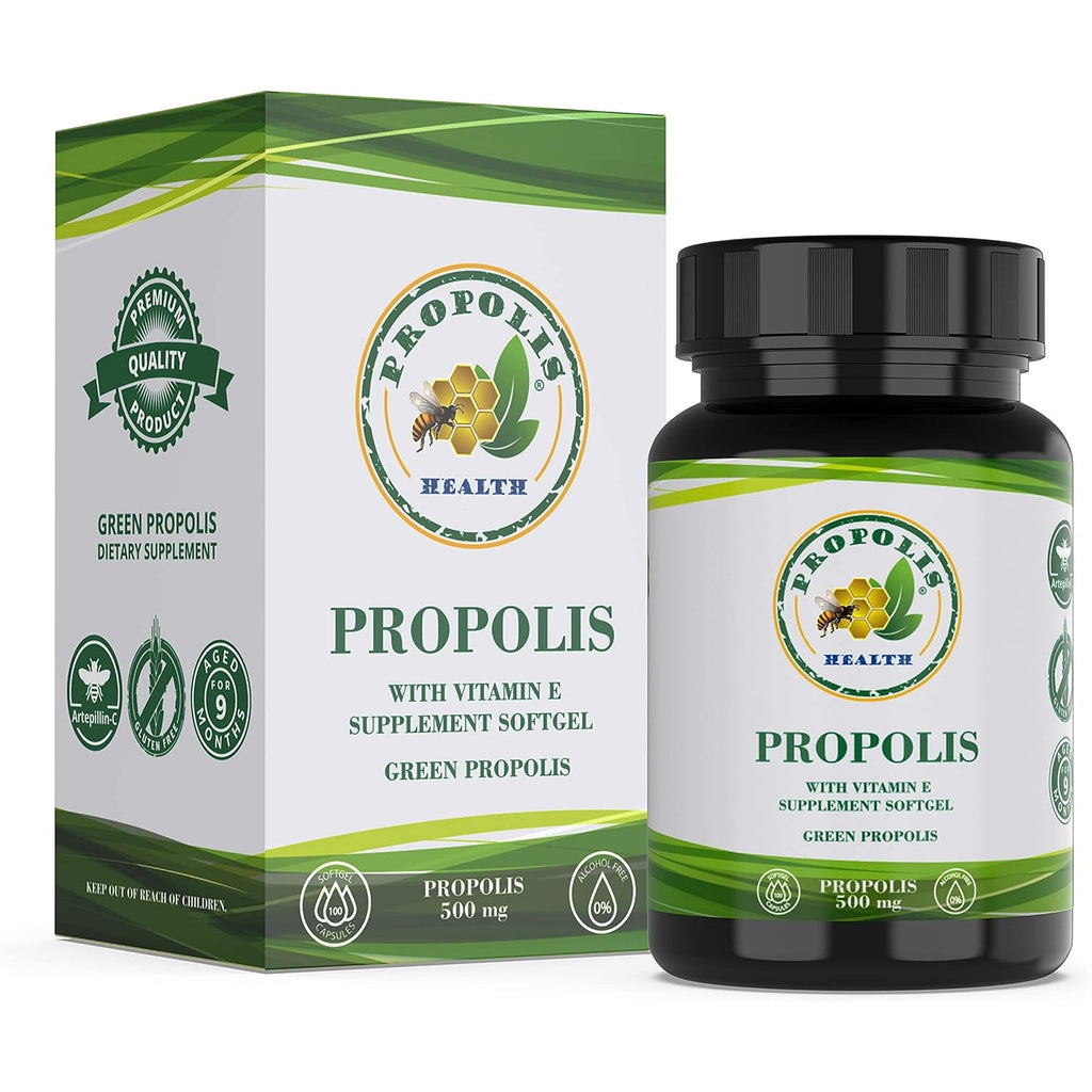 Propolis Health Propolis Capsules 1000Mg-Daily with Vitamin E per Dose - Pure Brazilian Green Propolis Extract - Immune Booster 50 Days Supply -100 Capsules