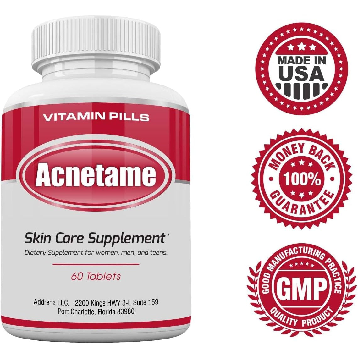 Acnetame Acne Pills- Vitamin Supplements for Acne Treatment- Natural Clear Skin from Hormonal Cystic Pimples- Oily Skin Vitamins Pill for Women, Teen, Men, & Adults 60 Tablets