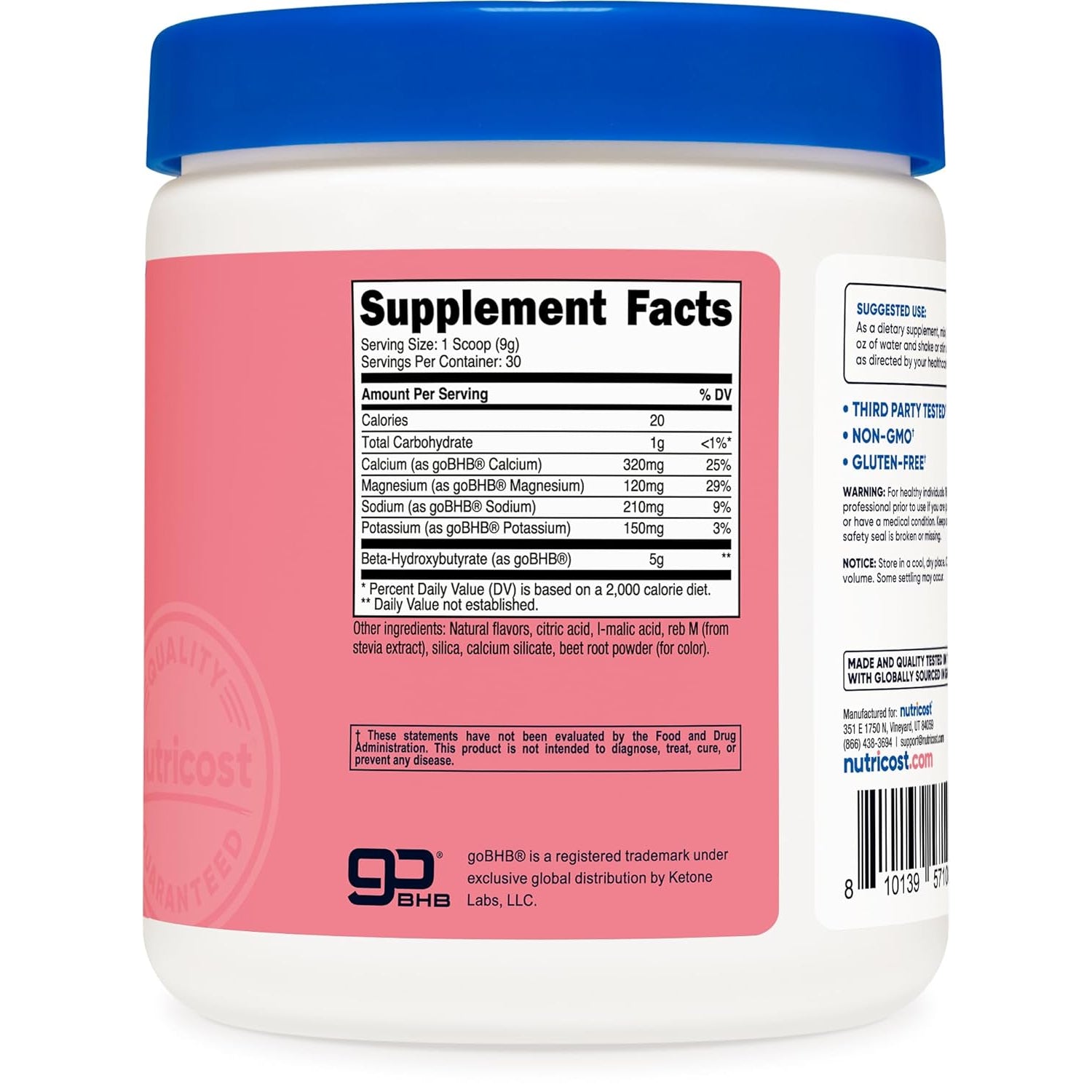Nutricost BHB Salts Drink Mix (30 Servings, Strawberry Lemonade Flavored) (5G BHB per Serving) - 0G Total Sugars, Vegetarian Product