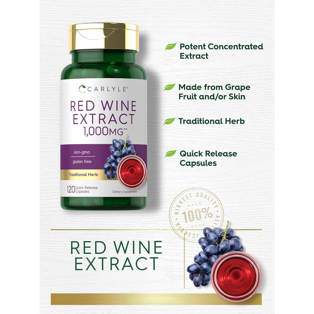 Carlyle Red Wine Extract Capsules | 120 Count | Non-Gmo and Gluten Free Supplement