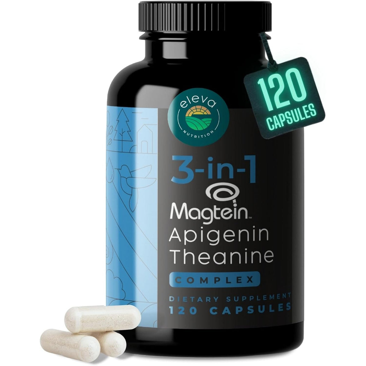 Magnesium Theanine L-Threonate Apigenin Supplement for Sleep Aid-3- In-1 Complex Supplement Support Relaxation- Melatonin-Free Magnesium- Zero Fillers- Gluten Free & Non-Gmo-120 Count Veggie Capsules