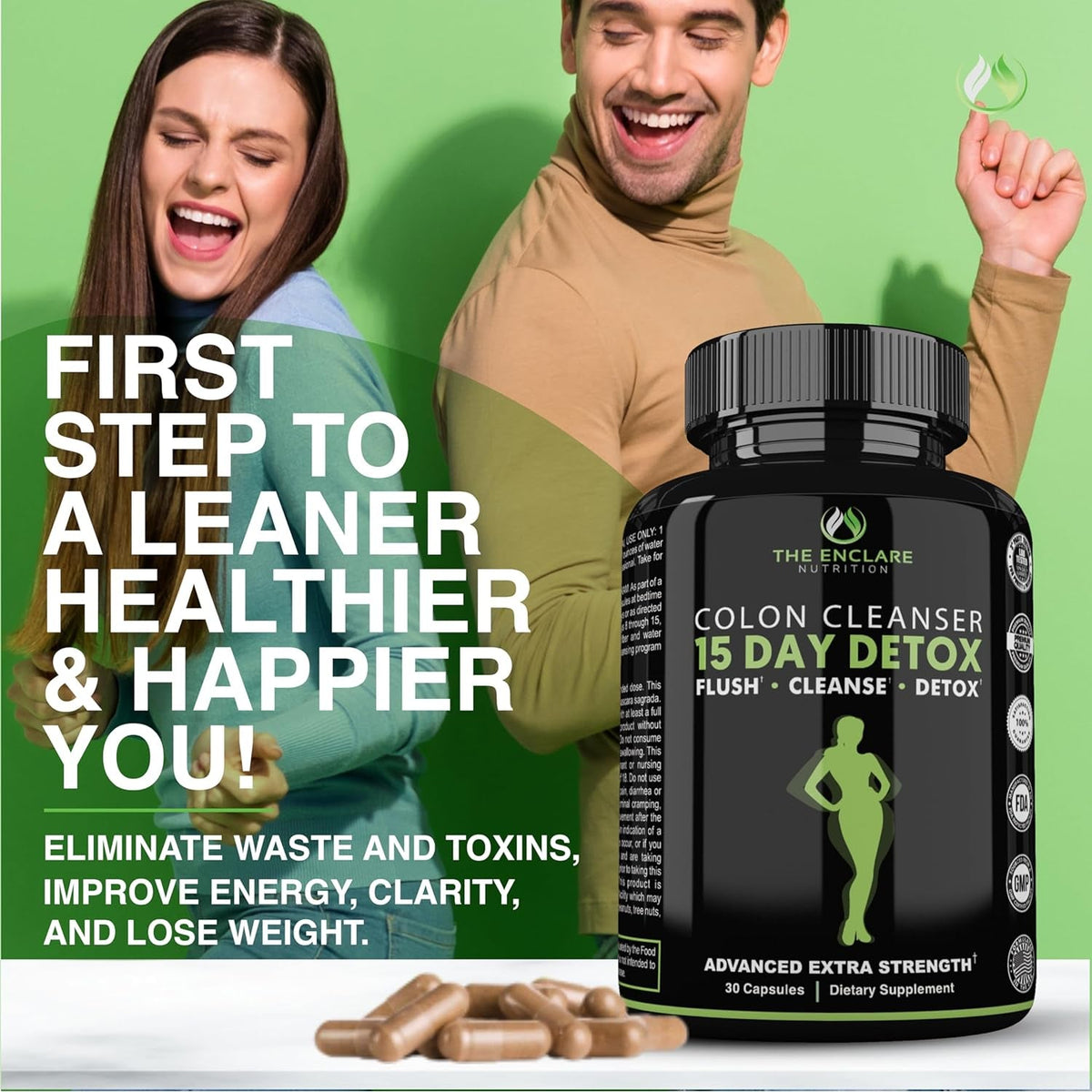 THE ENCLARE NUTRITION Colon Cleanse 15 Day Gut Cleanse Pills - Colon Cleanser for Women & Men - Psyllium Probiotic Laxatives for Constipation, Bloating Relief, Detox Cleanse Weight Loss Support (1)