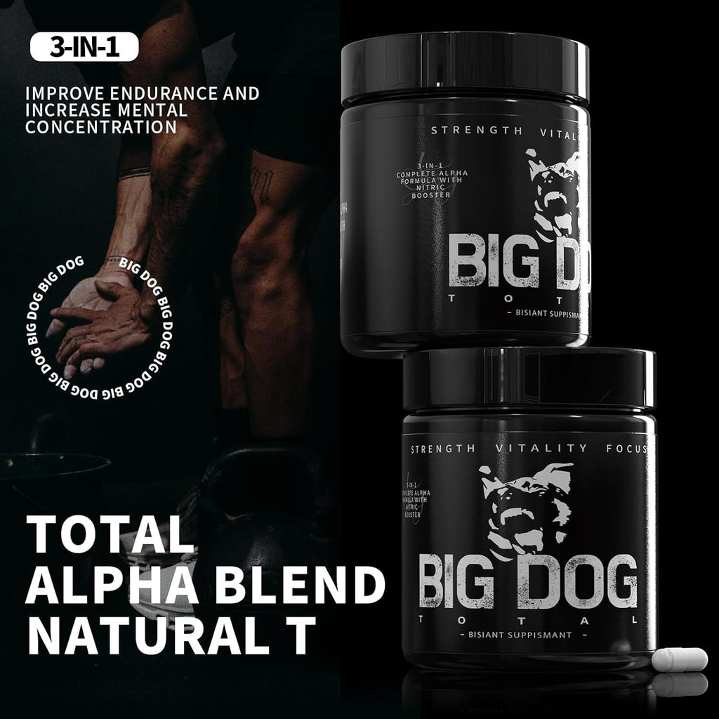Big Dog Total Male 3-In-1 Total Alpha Blend Men’S Must-Have, Non-Gmo - Natural Energy & Endurance Support, 60 Count (Big Dog Total - 1Pcs)