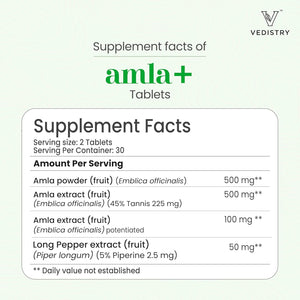 Vedistry Amla Supplement 1100Mg Indian Gooseberry Tablet with Long Pepper for Immunity & Energy Herbal Supplement Rich in Vitamin C & Antioxidant for Hair Growth, Energy & Overall Wellness– 60 Tablets